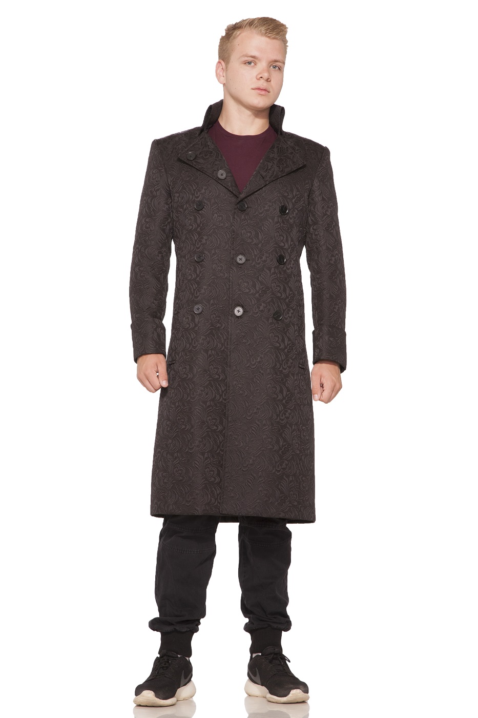 Black Brocade Mens Versailles Coat